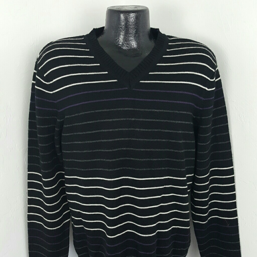 Levi Strauss men V-neck sweater stripes wool blend size L